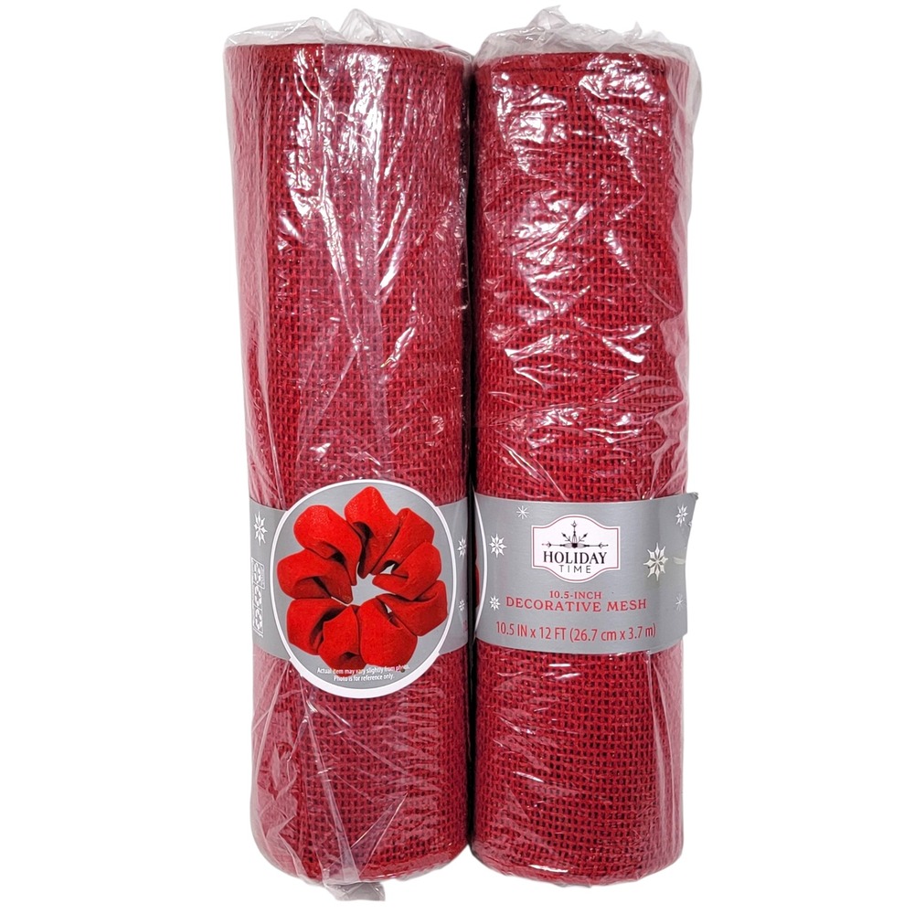 Holiday Time Red Burlap Deco Mesh 10.5" x 4 Yds Lot of 2 Rolls Decorative Wreath